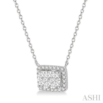 1/2 ctw Emerald Shape Round Cut Diamond Lovebright Necklace in 14K White Gold