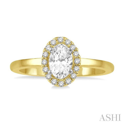 1/10 Ctw Oval Shape Center Round Cut Diamond Halo Semi Mount Engagement Ring in 14K Yellow and White Gold