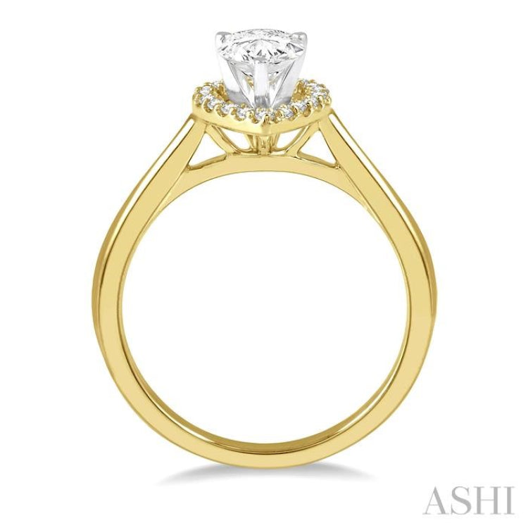 1/10 Ctw Round Cut Diamond Halo Semi Mount Engagement Ring in 14K Yellow and White Gold