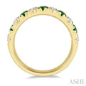 1/2 ctw Round Cut Diamond and 2.9MM Emerald Precious Wedding Band in 14K Yellow Gold