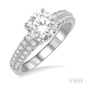 1/2 ctw Twin Row Milgrain Divide Round Cut Diamond Semi-Mount Engagement Ring in 14K White Gold