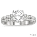 1/2 ctw Twin Row Milgrain Divide Round Cut Diamond Semi-Mount Engagement Ring in 14K White Gold