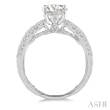 1/2 ctw Twin Row Milgrain Divide Round Cut Diamond Semi-Mount Engagement Ring in 14K White Gold