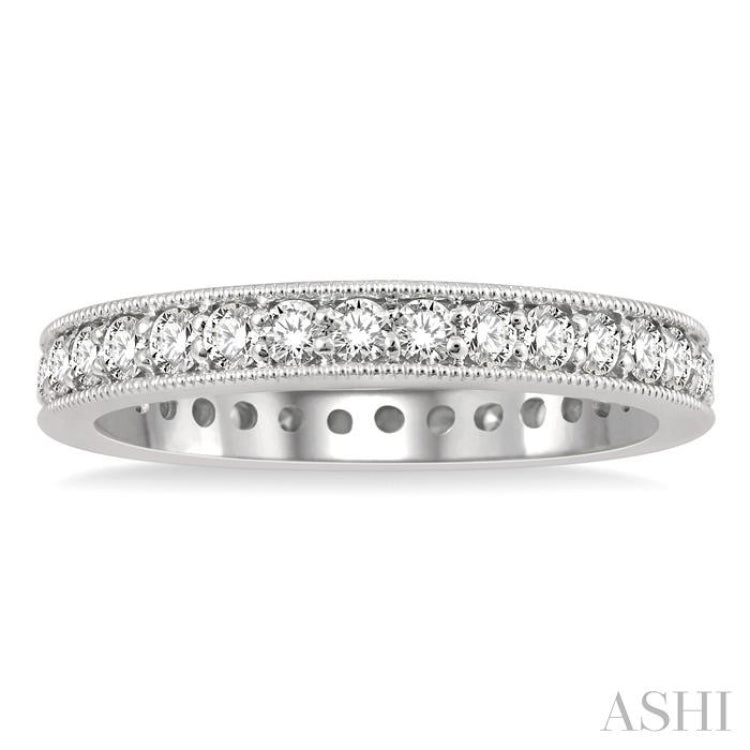 1 ctw Milgrain Bordered Round Cut Diamond Eternity Wedding Band in 14K White Gold
