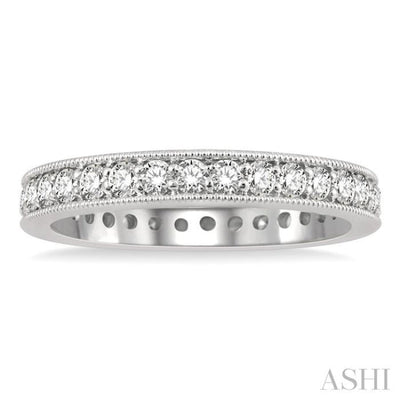 1 ctw Milgrain Bordered Round Cut Diamond Eternity Wedding Band in 14K White Gold