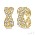 1/3 Ctw Crossover Round Cut Diamond Petite Huggie Earrings in 14K Yellow Gold