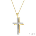 1/4 Ctw Twin Round Cut Diamond Cross Pendant With Chain in 10K Yellow and White Gold