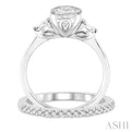 5/8 ctw Diamond Wedding Set With 1/2 ctw Baguette & Oval Cut Engagement Ring and 1/10 ctw Round Cut Diamond Wedding Band in 14K White Gold