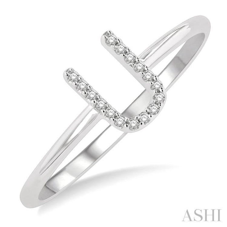 1/20 Ctw Initial 'U' Round Cut Diamond Fashion Ring in 10K White Gold