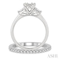 3/4 ctw Fusion Baguette & Round Cut Diamond Wedding Set With 1/2 ctw Tapered Tri-Mount Engagement Ring and 1/6 ctw Wedding Band in 14K White Gold