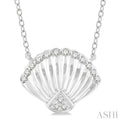 1/10 Ctw Nautical Seashell Petite Round Cut Diamond Fashion Pendant With Chain in 10K White Gold