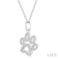 1/6 Ctw Open Dog Paw Petite Round Cut Diamond Fashion Pendant With Chain in 10K White Gold