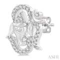 1/6 ctw Petite Ganesha in 'OM' Symbol Round Cut Diamond Fashion Stud Earring in 10K White Gold