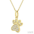 1/10 Ctw Dog Paw Petite Round Cut Diamond Fashion Pendant With Chain in 10K Yellow Gold