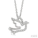 1/10 ctw Petite Dove Round Cut Diamond Fashion Pendant With Chain in 10K White Gold