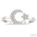 1/6 ctw Crescent Moon and Star Round Cut Petite Diamond Fashion Ring in 10K White Gold