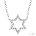 1/10 Ctw Star of David Petite Round Cut Diamond Fashion Pendant With Chain in 10K White Gold