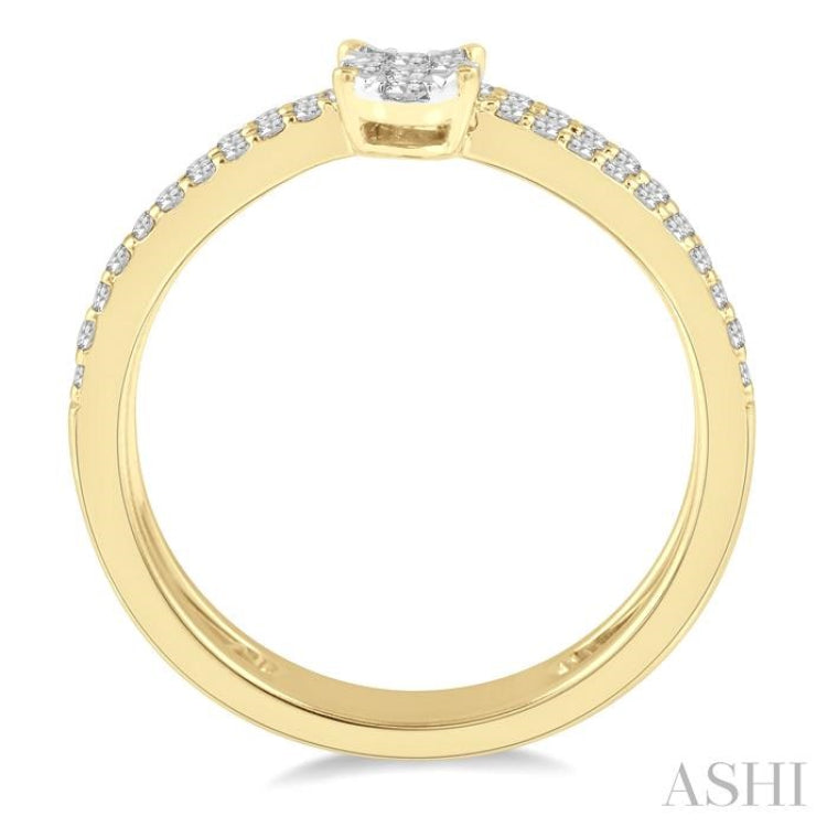 1/3 ctw Twin Band Oval Shape Lovebright Round Cut Diamond Fashion Ring in 14K Yellow and White Gold