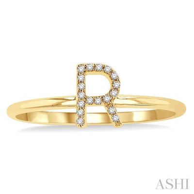 1/20 Ctw Initial 'R' Round Cut Diamond Fashion Ring in 10K Yellow Gold