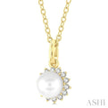 1/10 ctw Petite 6X6 MM Cultured Pearl and Round Cut Diamond Fashion Pendant With Chain in 10K Yellow Gold