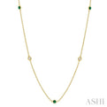 1/6 ctw Round Cut Diamond and 1.75MM Emerald Precious Station Necklace in 14K Yellow Gold