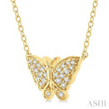 1/10 Ctw Butterfly Petite Round Cut Diamond Fashion Pendant With Chain in 10K Yellow Gold