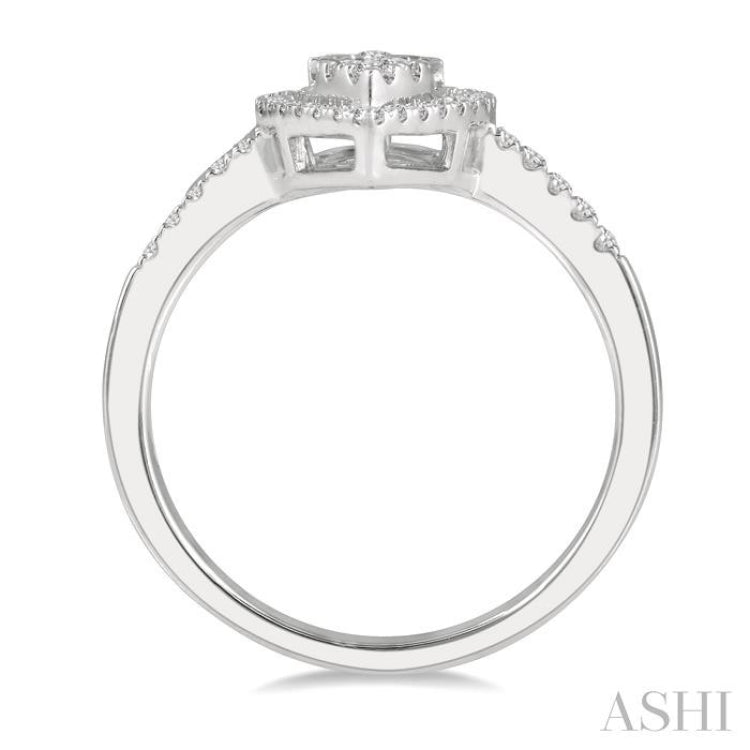 3/8 ctw Pear Shape Fusion Baguette and Round Cut Diamond Fashion Ring in 14K White Gold