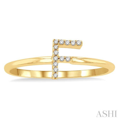 1/20 Ctw Initial 'F' Round Cut Diamond Fashion Ring in 10K Yellow Gold