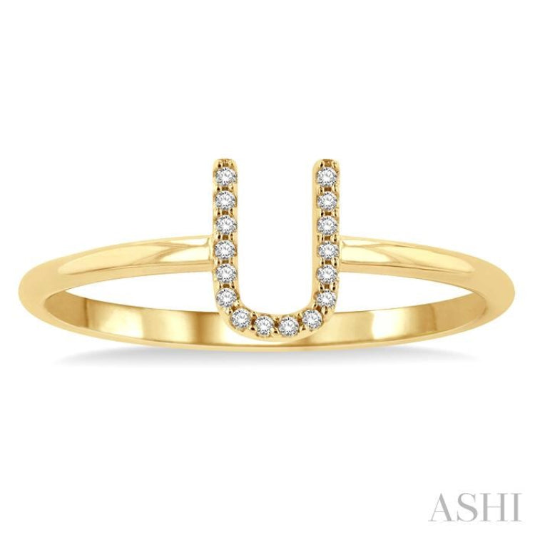1/20 Ctw Initial 'U' Round Cut Diamond Fashion Ring in 10K Yellow Gold
