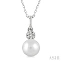 1/50 ctw Petite 6X6 MM Cultured Pearl and Round Cut Diamond Fashion Pendant With Chain in 10K White Gold