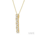 1/2 Ctw Zigzag Baguette and Round Cut Diamond Bar Pendant With Chain in 14K Yellow Gold