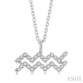 1/10 Ctw Aquarius Round Cut Diamond Zodiac Pendant With Chain in 14K White Gold
