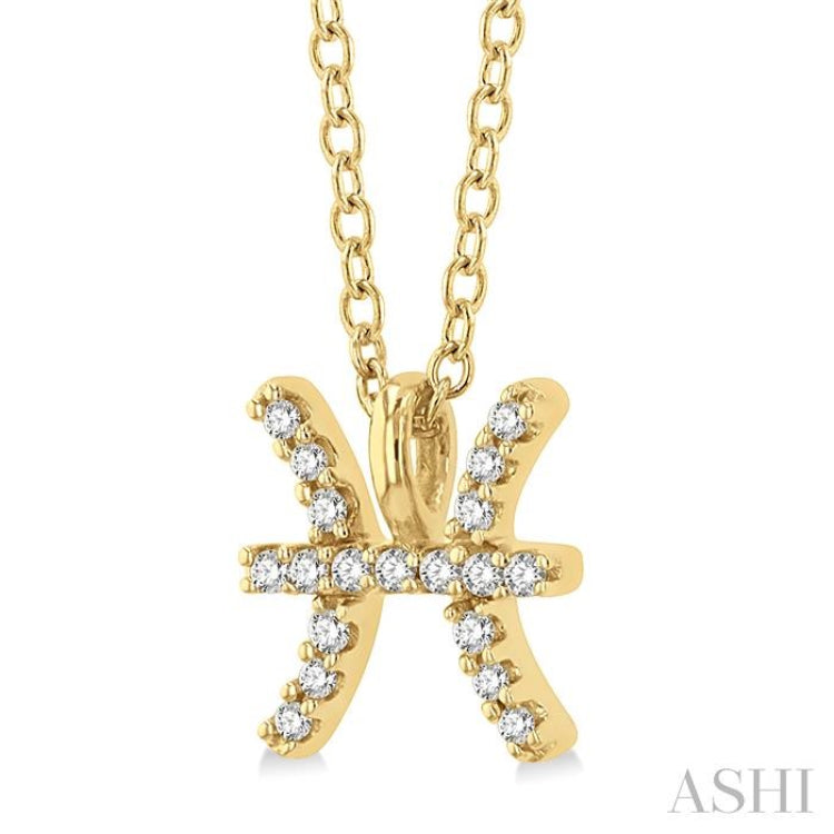 1/20 Ctw Pisces Round Cut Diamond Zodiac Pendant With Chain in 10K Yellow Gold