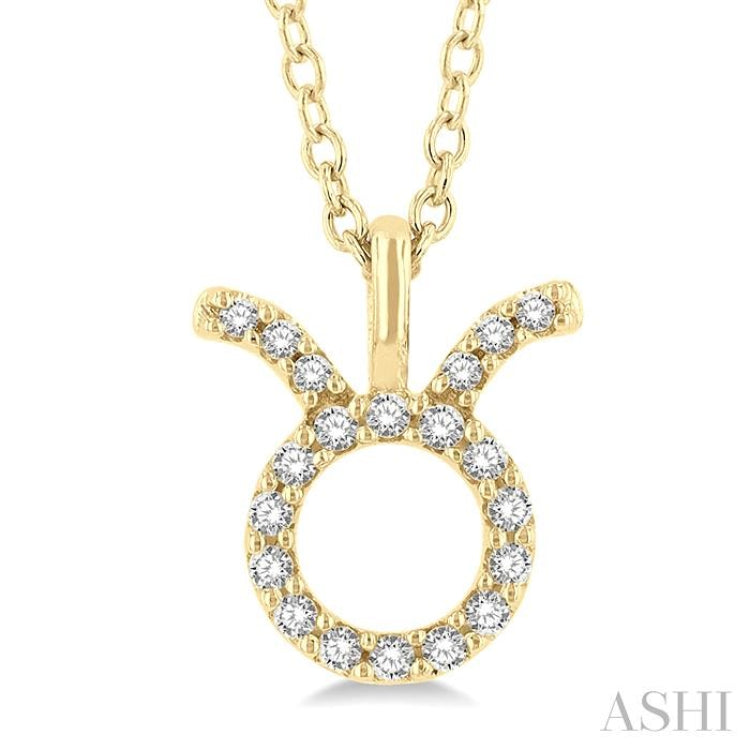 1/10 Ctw Taurus Round Cut Diamond Zodiac Pendant With Chain in 10K Yellow Gold