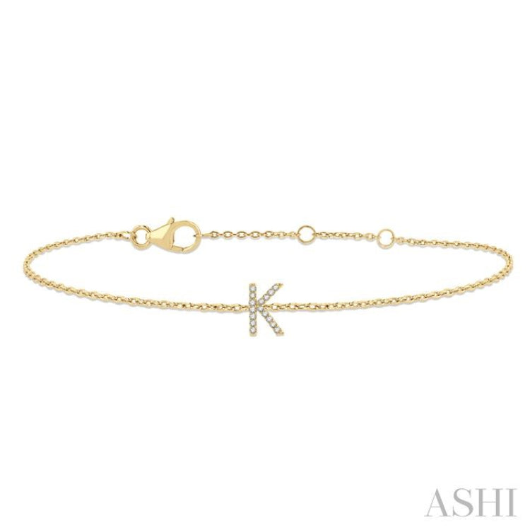 1/20 ctw Initial 'K' Round Cut Diamond Bracelet in 10K Yellow Gold