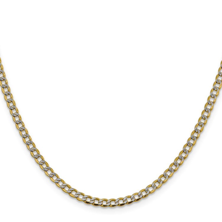 14K 24 inch 3.4mm Semi-Solid with Rhodium Pav��������� Curb with Lobster Clasp Chain