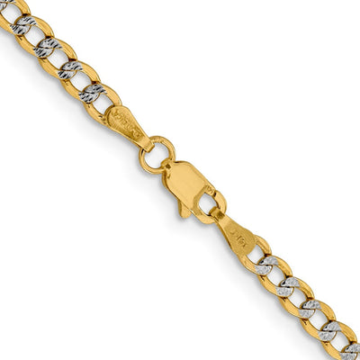 14K 24 inch 3.4mm Semi-Solid with Rhodium Pav��������� Curb with Lobster Clasp Chain