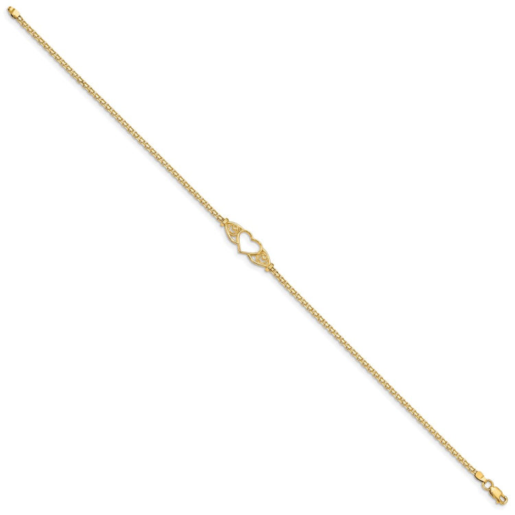 14k Polished Heart 10inch Anklet