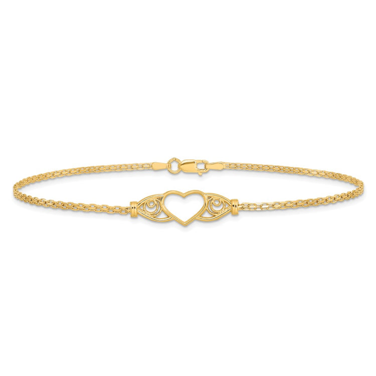 14k Polished Heart 10inch Anklet