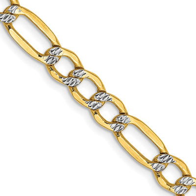 14K 24 inch 5.25mm Semi-Solid with Rhodium Pav��������� Figaro with Lobster Clasp Chain