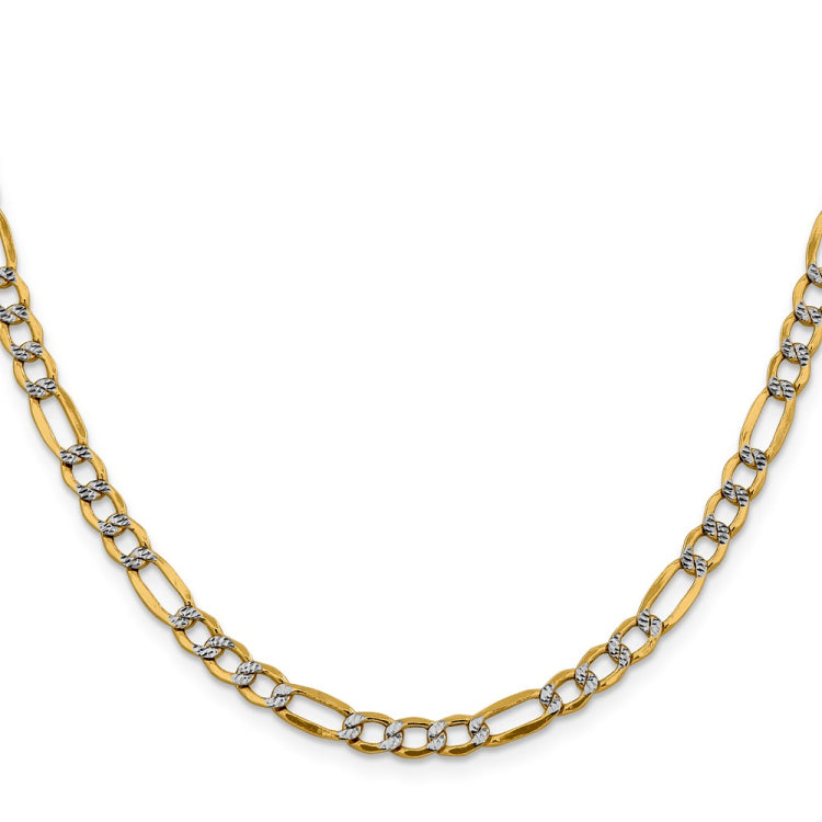 14K 24 inch 5.25mm Semi-Solid with Rhodium Pav��������� Figaro with Lobster Clasp Chain
