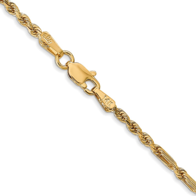 14K 24 inch 2.25mm Diamond-cut Milano Rope with Lobster Clasp Chain