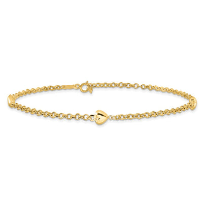 14k Puff Heart 10in Anklet