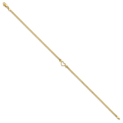 14k Polished Open-Heart 10inch Anklet