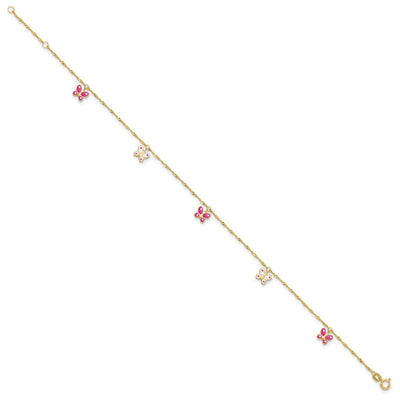 14k Enameled Butterfly 9in Plus 1in Ext Anklet