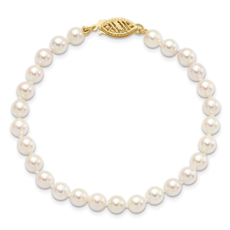 14k 5-6mm Round White Saltwater Akoya Cultured Pearl Bracelet