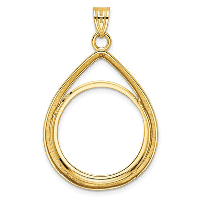 Wideband Distinguished Coin Jewelry 14k Polished Lightweight Teardrop 22.0mm Prong Coin Bezel Pendant