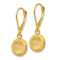 14k Brushed and Polished Diamond-cut Circle Leverback Earrings