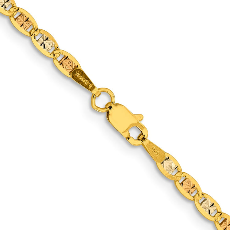 14K 24 inch 2.75mm Tri-color Pav��������� Valentino with Lobster Clasp Chain