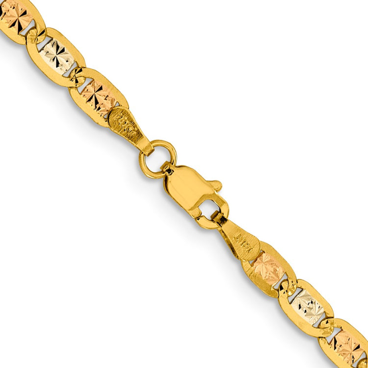 14K 24 inch 3.8mm Tri-color Pav��������� Valentino with Lobster Clasp Chain